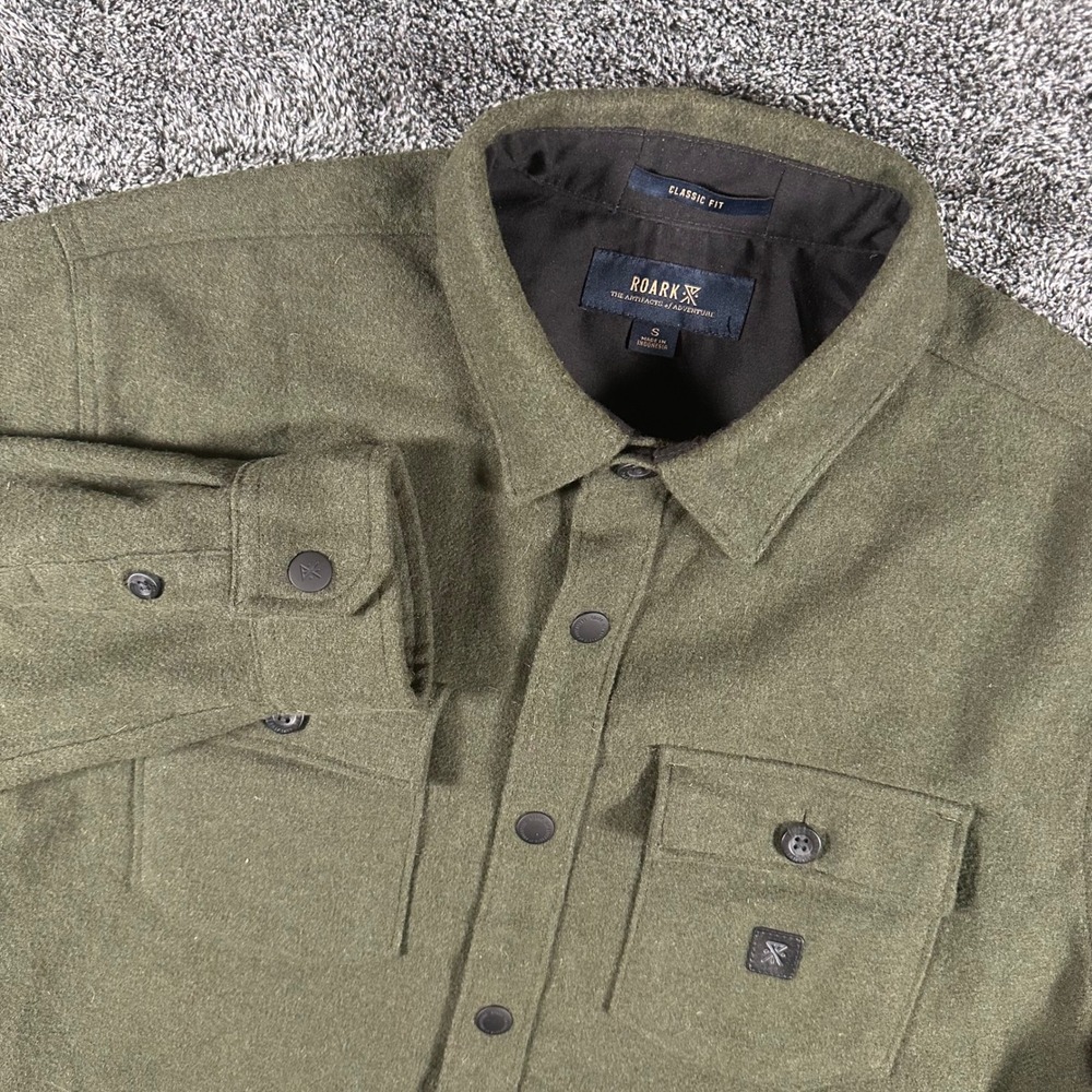 Roark Shacket Shirt Mens Small Nordsman Olive Green Wool Blend Snap Button